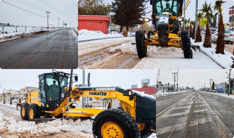 HARRAN'DA KAR YAĞIŞI ETKİLİ OLDU: BELEDİYE EKİPLERİ YOLLARI AÇTI
